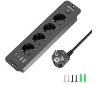 Prise à encastrer avec 2 USB et 2 Type-C, 4 prises multiprises encastrées de bureau avec interrupteur, multiprise encastrée avec câble de 2 m pour meubles de plan de travail, noir