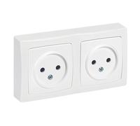 Prise à montage en saillie 2 modules 16A sans broche de terre avec cadre, blanche, Legrand Apparent