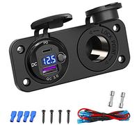 Prise allume-cigare 12 V USB : PD 20 W USB C et QD3.0 pour voiture Port USB en aluminium 12 V, chargeur de voiture 150 W Panneau de prise USB avec interrupteur d'alimentation LED voltmètre