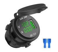 Prise allume-cigare USB 12 V/24 V, charge rapide 3.0, voltm?tre LED, amp?rem?tre, noir et vert