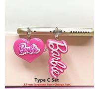 Prise Anti-poussière pour téléphone Barbie 3D MINISO,pour iPhone Samsung Xiaomi Huawei Type C Android,protecteur de Port de chargement,bouchons Anti-poussière en résine - Type A For Type C SET