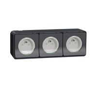 Prise AP 2P+PE triple 2 pôles avec terre anthracite Mureva Styl Schneider Electric MUR36037