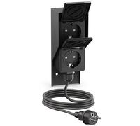 Prise apparente PIWI pour l'extérieur avec câble de 2 m, IP44, double, noire,
