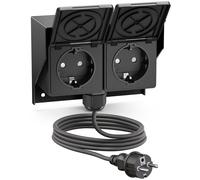 Prise apparente PIWI pour l'extérieur avec câble de 2 m, IP44, double, noire,