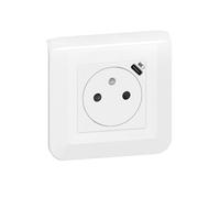 Mosaic, une prise de courant avec chargeur usb intégré, complète, avec la plaque nouveau design répondant aux tendances actuelles