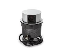 Prise Bloc escamotable encastrable, 4 Prises Type E avec sécurité Enfants, Aluminium Noir-Gris, câble 1.4 m, IP20, 16A 3680W