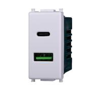 Prise chargeur double USB 2 en 1 type A + type C compatible Vimar Plana 5Vdc 3.1A couleur blanche 3002