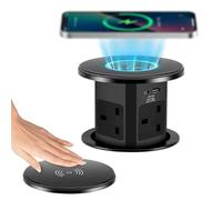 Prise Colonne Escamotable avec Charge sans Fil 15W 4 Prises AC Ports USB-C et USB-A pour Ilot de Cuisine Bureau Conference Multiprise Encastrable Cachee pour Plan de Travail Maison(Black)
