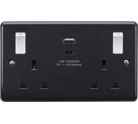 Prise commutée 13 A 2 G avec bascule hors-bord blanches et double USB (A+C) 4,8 A [conforme à la partie M]