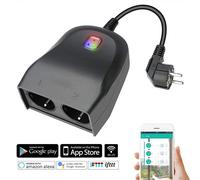 Prise Connectée Étanche, Prise Intelligente Extérieure Prise WiFi 2 Port à Plein Air Prise Smart, Compatible avec Amazon Alexa, Google Home et IFTTT