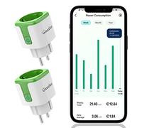 Prise Connectée, GreenSun 16A Prise WiFi Compatible avec Alexa, Google Home, Lot de 2 Prises Programmables avec Mesure de Consommation d'Énergie, Commande Vocale et Contrôle à Distance