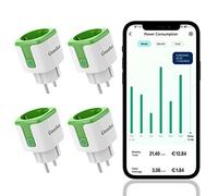 Prise Connectée, GreenSun 16A Prise WiFi Compatible avec Alexa, Google Home, Lot de 4 Prises Programmables avec Mesure de Consommation d'Énergie, Commande Vocale et Contrôle à Distance
