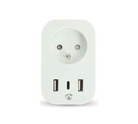 Prise Connectée Wi-Fi avec Ports USB-A / USB-C Wattmètre 3680W Type E France Blanc