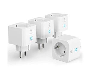 Prise Connectée, Woox Prise Connectée WiFi Mesure de Consommation Électrique, Type F 16A, Compatible avec Alexa/Google Home, Contrôle à Distance, Horaires/Minuterie - Lot de 4