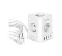 Prise Cube 9 en 1 avec USB C, Multiprise 5 Voies avec Interrupteur, Multiprise de Protection Contre Les Surtensions avec 4 USB, Bloc Prise de Distribution 2M pour la,aison (Blanc)