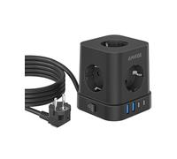 Prise Cube 9 en 1 avec USB C, Multiprise 5 Voies avec Interrupteur, Multiprise de Protection Contre Les Surtensions avec 4 USB, Bloc Prise de Distribution 2M pour la,aison(Noir)