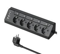 Prise d'angle avec 2 prises USB A et 2 Type-C - 5 prises avec interrupteur unique - Multiprise USB avec 4 USB - Multiprise avec rallonge de 2 m - Pour bureau d'angle - Noir