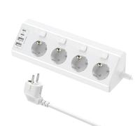 Prise d'angle avec 2 USB et 2 Type-C, multiprise 4 prises avec interrupteur simple, multiprise avec rallonge de 2 m pour bureau, coin, blanc
