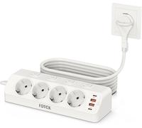 Prise d'angle avec Interrupteur, PD 20W Multiprise avec Fiche Plate 4 Prises avec 2 USB C+2 USB A, Prise de Table Protection Contre Les Surtensions avec Rallonge de 2M pour Maison et Bureau