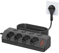 Prise d'angle avec Interrupteur, PD 20W Multiprise avec Fiche Plate 4 Prises avec 2 USB C+2 USB A, Prise de Table Protection Contre Les Surtensions avec Rallonge de 2M pour Maison et Bureau