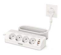 Prise d'angle avec Interrupteur, PD 20W Multiprise avec Fiche Plate 4 Prises avec 2 USB C+2 USB A, Prise de Table Protection