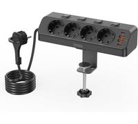 Prise d'angle avec Interrupteur, PD 20W Multiprise avec Fiche Plate 4 Prises avec 2 USB C+2 USB A, Prise de Table Protection Contre Les Surtensions avec Rallonge de 2M pour Maison et Bureau