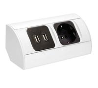 Prise d'angle ORNO AE-1310 (GS) 1 Compartiment avec Deux chargeurs USB pour Cuisine, Bureau et Plan de Travail, Montage en saillie 45 ° 3680W 16A - Produit pour Le Marché Allemand