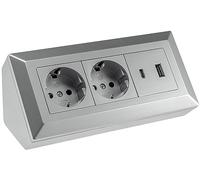 Prise d'angle Schuko à montage en saillie, pour cuisine, bureau, atelier Multiprise idéale pour plan de travail de cuisine, prise encastrable ou prise encastrée - Sans câble (2 Schuko, USB A + C,