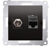 Prise d'antenne inserts modulaires "F" + RJ45 cat.6h anthracite mat contact Simon 54 Premium DASFRJ45.01/48