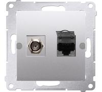 Prise d'antenne inserts modulaires "F" + RJ45 cat.6h argent mat contact Simon 54 Premium DASFRJ45.01/43