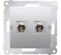 Prise d'antenne Prise finale Inserts modulaires "F" double argent mat Contact Simon 54 Premium DASF2.01/43