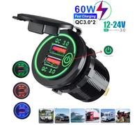 Prise de charge rapide double USB QC3.0, chargeur de voiture modifié étanche avec interrupteur tactile, universel 12-24V pour voiture et moto