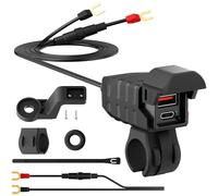 Prise de charge USB 12 V étanche pour moto avec voltmètre LED 18 W QC 3.0 USB-A et 36 W PD 3.0 pour voiture de plage 12 V ~ 24 V tricycle