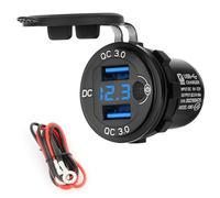 Prise de Chargeur 12V/24V pour Voiture, Prise de Chargeur USB Double QC3.0 avec câble, Affichage LED et Interrupteur pour Voiture