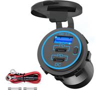 Prise de Chargeur de Voiture: 96W[Dual PD & Quick Charge 3.0] Prise USB 12V/24V Ports avec Interrupteur étanche Adaptateur Allume Cigare Charge Rapide pour Camping-Car,Camion,Caravane,Bateau