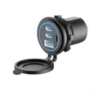 Prise de chargeur de voiture avec port USB C PD 3.0 et QC 3.0, charge rapide 36 W, interrupteur tactile LED, double sortie pour véhicules 12 V 24 V, compatible avec voiture, camion, camping-car, VTT