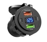 Prise de chargeur de voiture double type-c et double USB, 4 Ports, charge rapide, étanche avec voltmètre 12V/24V, pour voiture, bateau, moto