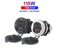 Prise de chargeur de voiture USB 12V/24V, Ports PD3.0 et QC3.0 type-c, étanche avec interrupteur tactile LED, charge rapide 115W, adaptateur de Moto pour voiture
