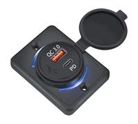 Prise de chargeur de voiture USB avec capuchon 12 V/24 V pour véhicule récréatif - Port USB A - Support mural pour voiture, camping-car, bateau, camion, moto - FcQ507 (noir, 7 cm)