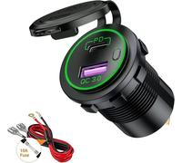 Prise de Chargeur de Voiture USB/QC3.0 et PD/Type-C avec LED et Interrupteur Étanche pour 12V/24V Voitures Bateaux Moto (Green)