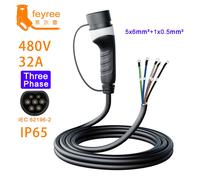 Prise de chargeur EV Feyree Type 2, câble de 5 m, 16 A 3,5 kW, 32 A 7 kW monophasé pour côté véhicule, 16 A 11 kW, 32 A 22 kW triphasé pour véhicule électrique 32A 22KW 3 phase