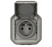 Prise de courant 2P+T complet - saillie - étanche - gris - Plexo LEGRAND