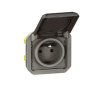 Prise de courant 2P+T étanche Plexo 16A 250V IP55 IK08 avec enjoliveur finition anthracite - LEGRAND - 069891L