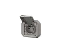 Prise de courant 2P+T étanche Plexo 16A 250V IP55 IK08 livrée complète pour fixation en encastré - gris - 069831L - Legrand