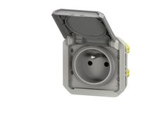 Prise de courant 2P+T étanche Plexo 16A 250V IP55 IK08 avec enjoliveur finition gris - 069551L - Legrand