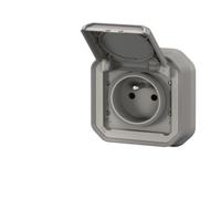 Prise de courant 2P+T étanche PLEXO 16A 250V pour fixation en encastré gris (boîte de 10) - LEGRAND - 069831L