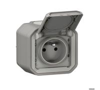 Prise de courant 2P+T LEGRAND étanche Plexo Gris 16A 250V~ IP55 IK08 livré complet pour fixation saillie