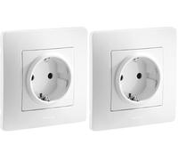 Prise De Courant 2P+T Schuko Blanc - Gamme Caly - DEBFLEX 749515 (Lot de 2)