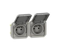 Prise de courant 2x2P+T horizontale Plexo composable gris (069562L)