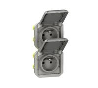 Prise de courant 2x2P+T verticale Plexo composable gris (069563L)